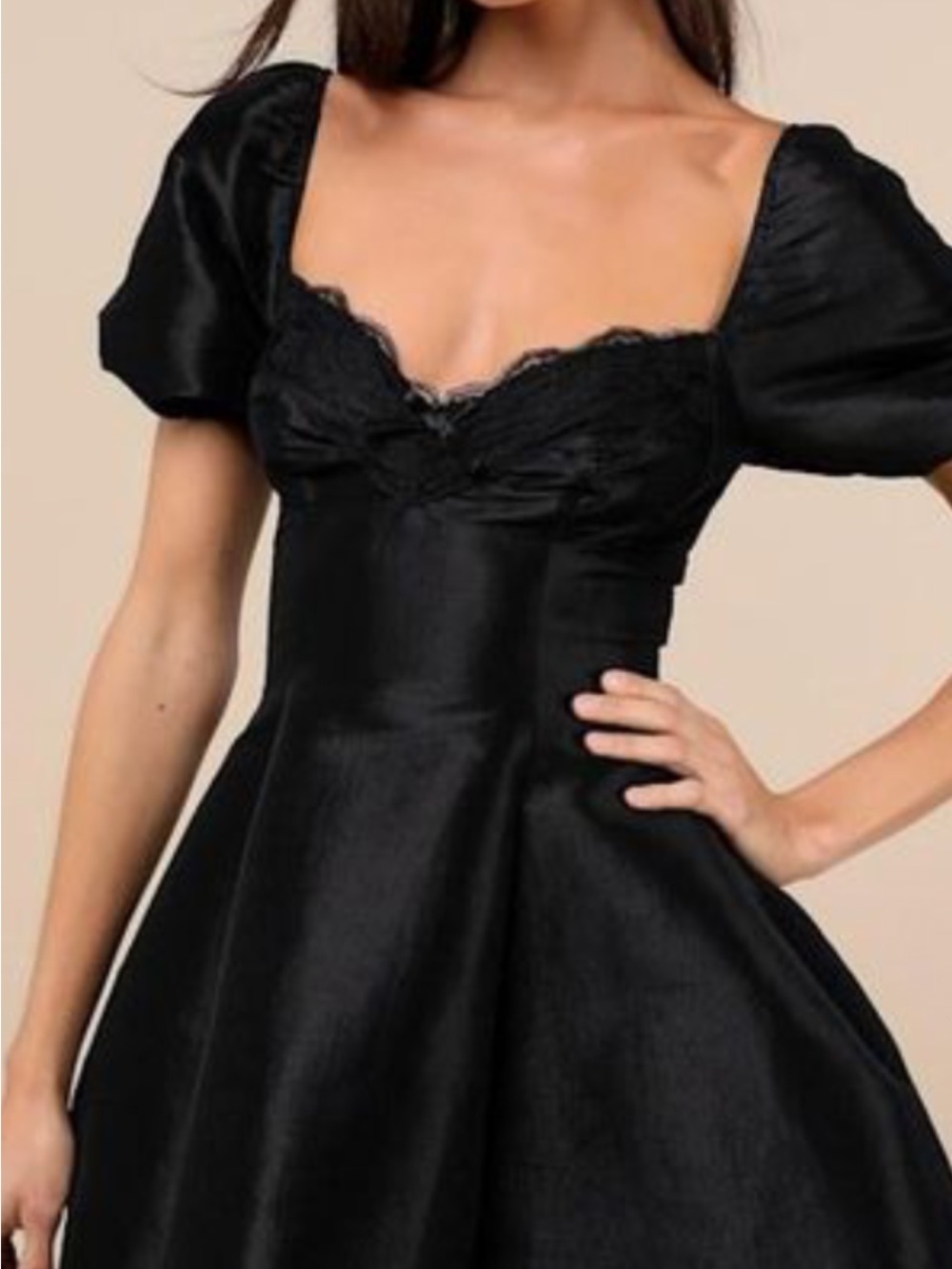 Lulu's Black Puff Sleeve Sweetheart Mini Dress